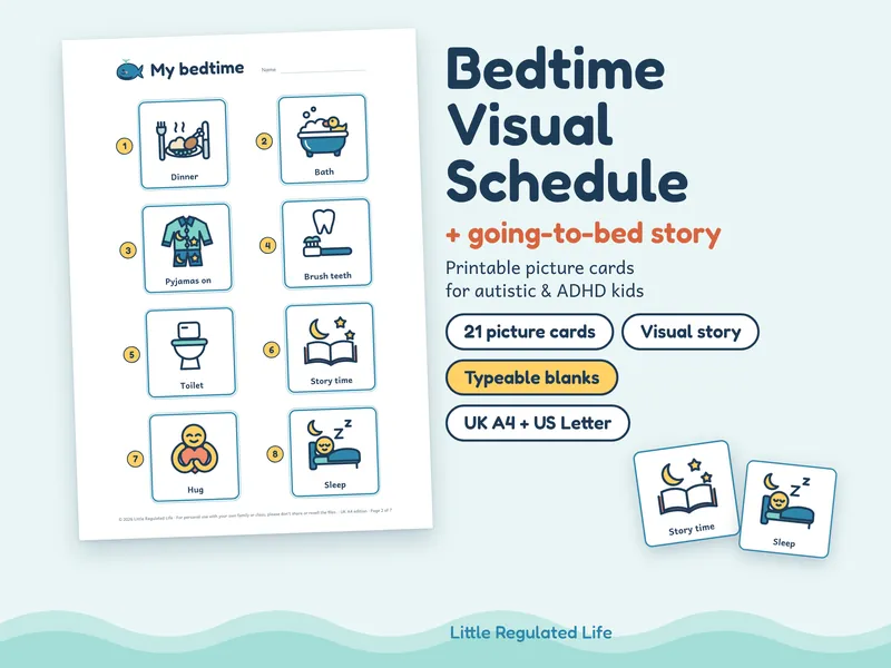 Bedtime kit: preview of the printable pages and picture cards