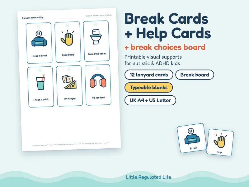 Break and help cards: preview of the printable pages and picture cards