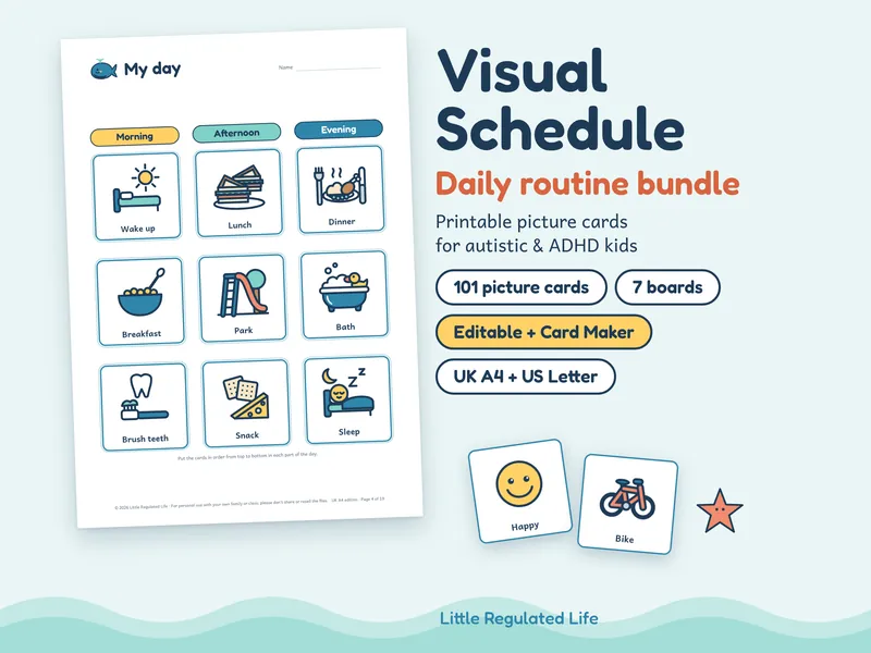 Daily Routine bundle: preview of the printable pages and picture cards
