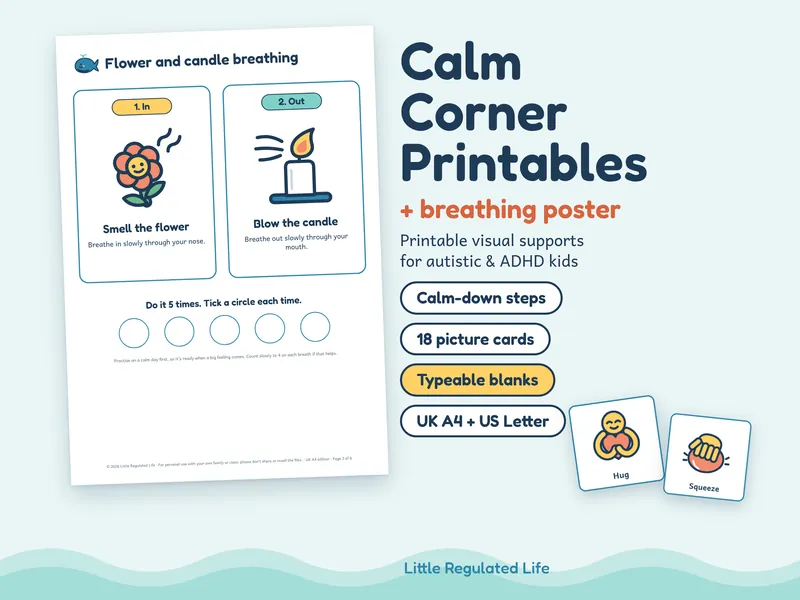 Calm Down Corner: preview of the printable pages and picture cards