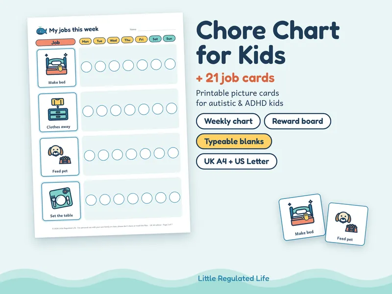 Chores kit: preview of the printable pages and picture cards