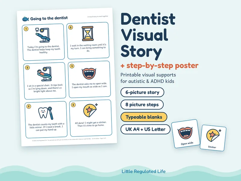 Dentist story: preview of the printable pages and picture cards
