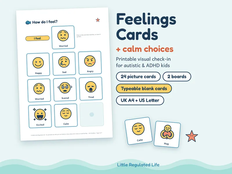 Feelings kit: preview of the printable pages and picture cards
