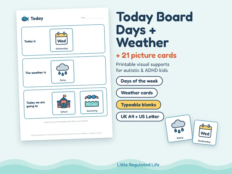 Today board: preview of the printable pages and picture cards