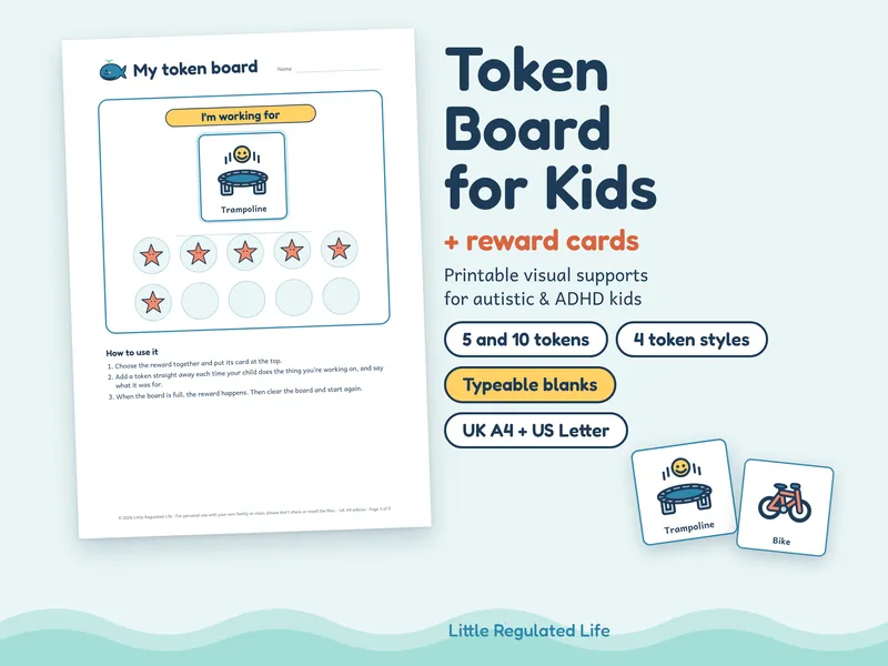 Token board: preview of the printable pages and picture cards